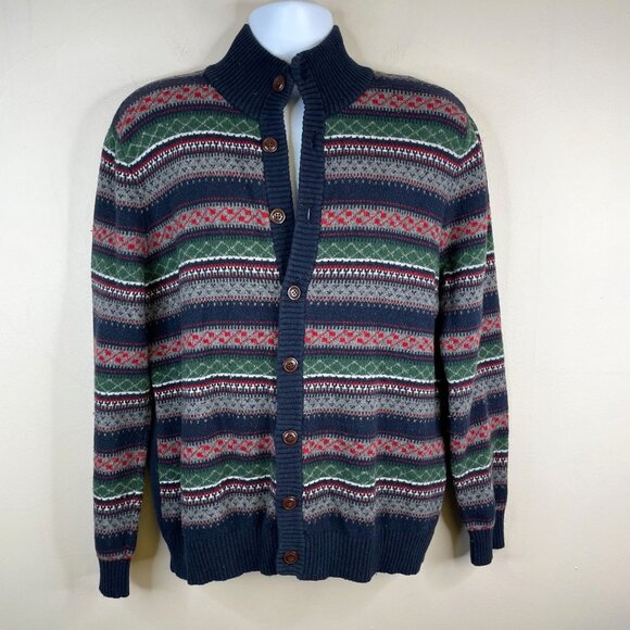 Vintage Academia Grandpa Fair Isle Cardigan Sweater XL Wool Blend Grunge Ski - Picture 1 of 12